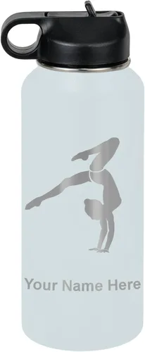 Vista 13 de LaserGram Botella de agua personalizada, soporte de mano de gimnasta, acero inoxidable de doble pared aislada al vacío con popote superior, regalo