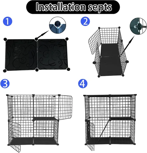 Vista 3 de Jaula para gatos de 2 niveles para interiores, jaulas de metal extraíbles para gatitos, hurones desmontables, portátil, para animales pequeños, casa