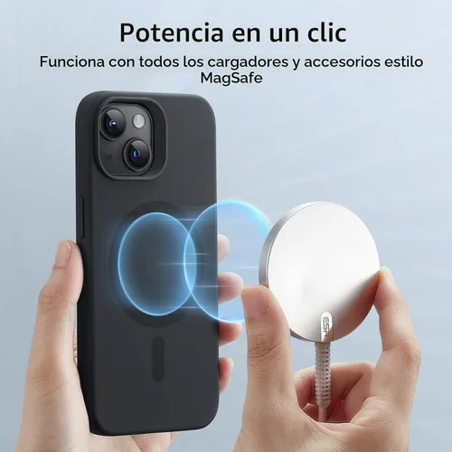 Vista 3 de ESR Funda para iPhone 15 con MagSafe, soporta carga magnética, funda delgada de silicona líquida, absorción de golpes, protección de pantalla y Negro