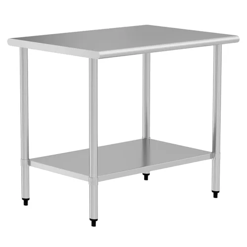 Vista 16 de Mesa de preparación y trabajo de acero inoxidable con estante ajustable y salpicadero, isla de cocina con almacenamiento, estaciones de trabajo Mesa