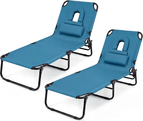 Vista 14 de Goplus Silla bronceadora, silla de playa plegable con orificio para la cara, almohada extraíble, capacidad de 350 libras, correa de transporte