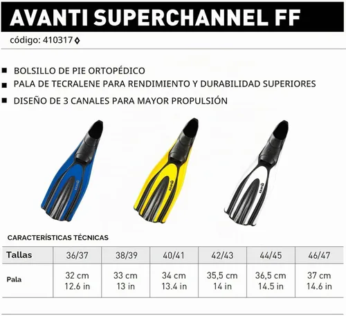 Vista 2 de Mares Avanti Superchannel FF - Aletas de buceo unisex para adultos, compactas y duraderas, con bolsillo ortopédico cerrado para el pie