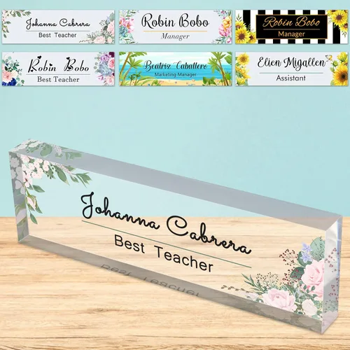 Vista 12 de Placa de nombre de escritorio personalizada de bloque de acrílico personalizado para oficina, placa de escritorio personalizada, decoración