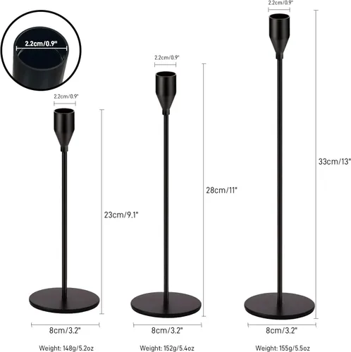 Vista 3 de Juego de 3 portavelas cónicos plateados para decoración de citas, festivales, bodas, fiestas, comedores o aniversarios, se ajustan a velas de pilar