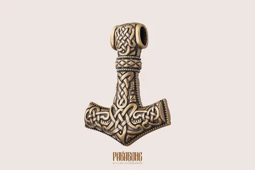 Vista 2 de Mjolnir Pendant with Wolves - Thor's Hammer Necklace Size Medium - Viking Jewelry - Scandinavian Nordic Style - Norse Jewelry for Men Women