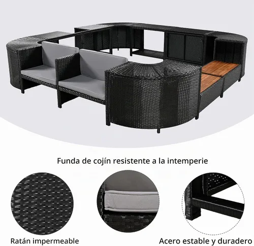 Vista 7 de P PURLOVE Spa Surround, juego de sofá cuadrilátero de ratán para patio Gris