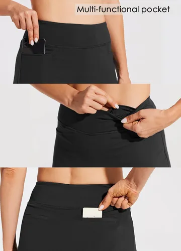 Vista 4 de Willit Falda pantalón de 19 pulgadas para mujer, para tenis, golf, atlética, hasta la rodilla, casual, ligera, con bolsillos