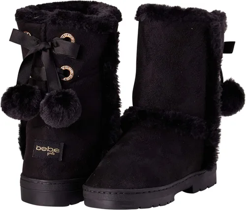 Vista 5 de bebe Girls Fur Trim Winter Boots with Back Lace Pom-Poms (ToddlerLittle GirlBig Girl)