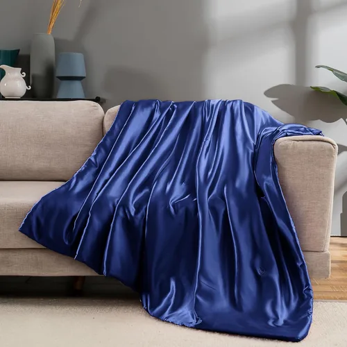 Vista 17 de Vonty Manta de Satén, Manta de Satén Azul Bebé de 50x60 Pulgadas, Refrescante y Sedosa, Sin Arrugas de Punto Trenzado para Sofá, Sofá, Cama