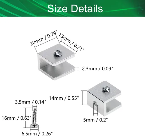 Vista 2 de Soporte de estante de vidrio ajustable de aleación de aluminio, soporte de clip de abrazadera de gabinete de puerta rectangular para 0.197-0.315 in