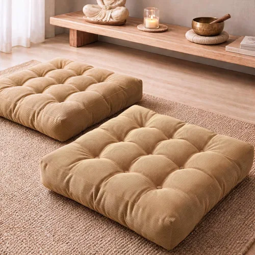 Vista 17 de Degrees of Comfort - Cojines redondos y grandes de pana y capitoné para el suelo, meditación y sala tatami, para adultos, gris, 22 pulgadas Redondo