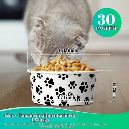 Vista 2 de Potchen 30 cuencos desechables para perros de 12 onzas, alimentos pequeños para mascotas con platos impresos para mascotas pequeñas, cuencos