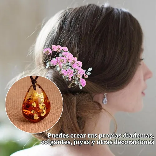 Vista 7 de 50 piezas de flores secas prensadas para el aliento del bebé Mini Rosa