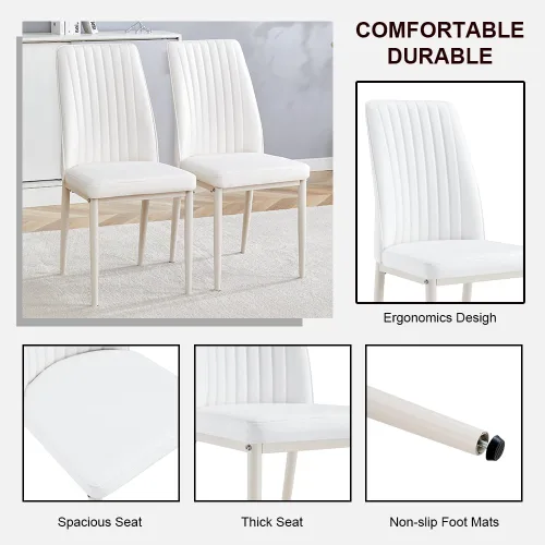 Vista 3 de Juego de 4 sillas de comedor modernas, de piel sintética, con patas de metal, para comedor, oficina, sala de espera (juego de 4, color blanco)