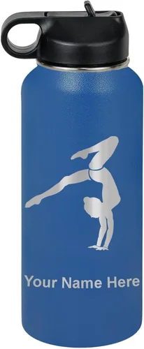 Vista 50 de LaserGram Botella de agua personalizada, soporte de mano de gimnasta, acero inoxidable de doble pared aislada al vacío con popote superior, regalo