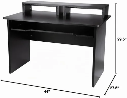 Vista 3 de Monoprice Estación de trabajo de estudio con doble bahía de rack de 3U y bandeja controladora de teclado de 66 teclas, para estudio en casa moderna