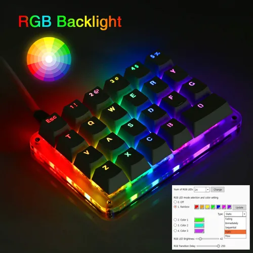 Vista 5 de Koolertron Teclado mecánico macro con una sola mano, mini teclado mecánico portátil para juegos con una sola mano, 23 teclas totalmente programables