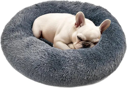 Vista 29 de Hoewina - Cama redonda, calmante, en forma de rosquilla, lavable, esponjosa para interiores, perros y gatos pequeños y medianos, negro, 20 pulgadas