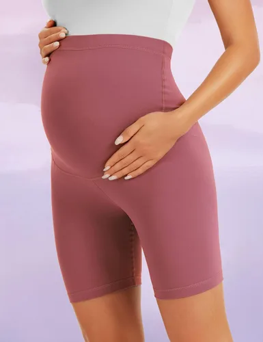 Vista 6 de BONVIGOR Pantalones cortos de maternidad sobre el vientre para ciclismo, entrenamiento, yoga, activo, atlético, embarazo, pantalones cortos de pijama