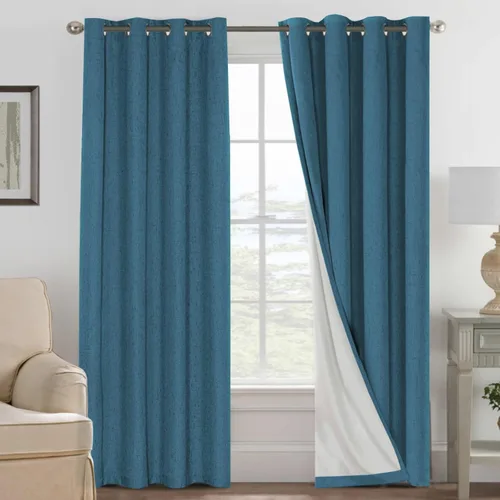 Vista 134 de H.VERSAILTEX Cortinas 100% opacas con aislamiento térmico, texturizadas, de lino, con bloqueo completo de calor y luz, para sala de estar y Negro
