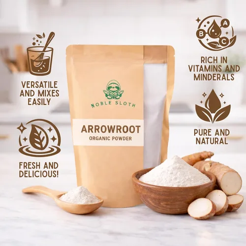 Vista 5 de Noble Sloth Polvo de arrurruz orgánico prémium de 16 onzas, almidón de arrurruz natural puro, sin gluten, sin OMG, espesante para cocinar y hornear