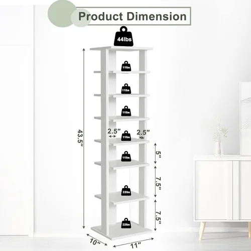 Vista 3 de DORTALA Zapatero vertical de 7 niveles, organizador de almacenamiento alto y estrecho para zapatos, torre de zapatos delgada independiente