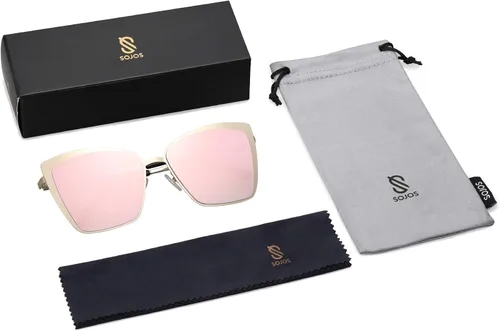 Vista 6 de SOJOS Cateye SJ1086 - Gafas de sol para mujer diseño de espejo tamaño más grande