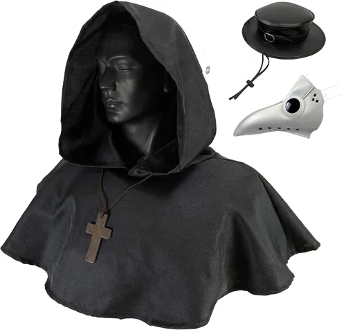 Vista 6 de Absolute Vibe Plague Doctor Mask and Hat Combo Set Halloween Costume Steampunk Cosplay Props for men women adult kids teen