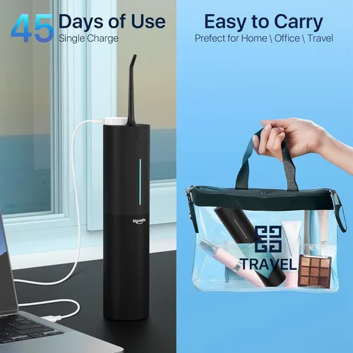 Vista 8 de Bigsmile Irrigador dental portátil inalámbrico para ducha de viaje, hilo dental fuerte IPX7 200ML imprescindible para niños y puentes