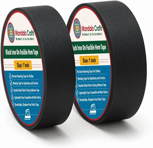 Vista 9 de Mandala Crafts Cinta de dobladillo fusible negra de 1/2 pulgada de 54 yardas, doble cara, sin coser, para planchar, para pantalones, cortinas y ropa