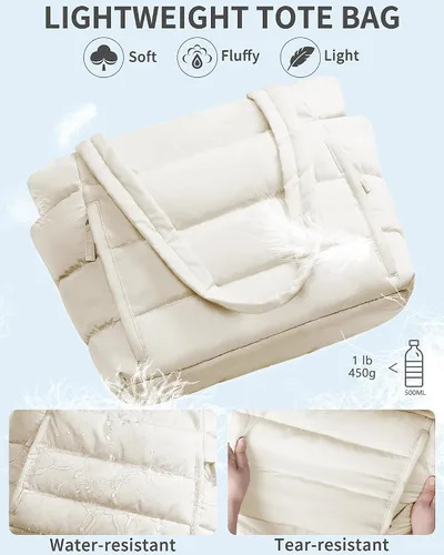 Vista 6 de Bolsa Tote Acolchada para Mujeres, Bolsa de Mano de Trabajo Ligera y Esponjosa para Maestras y Enfermeras, Bolsa de Hombro Acolchada para Escuela