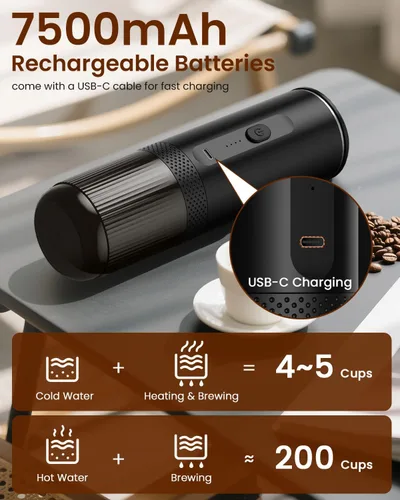 Vista 6 de Portable Espresso Maker, Electric Espresso Machine for Travel, Camping, Rechargeable USB-C Mini Coffee Maker for NS Capsule Pods and Ground Coffee