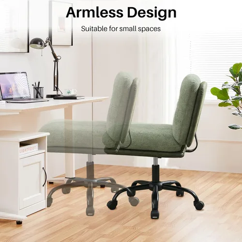 Vista 8 de SOFTHION Silla de escritorio de oficina sin brazos con ruedas de asiento ancho, altura ajustable, giratoria, cómoda silla cruzada para el hogar