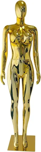 Vista 7 de Maniquí femenino de cuerpo completo dorado brillante de 70.8 pulgadas, maniquí de exhibición de estilo brasileño con brazos ajustables, base