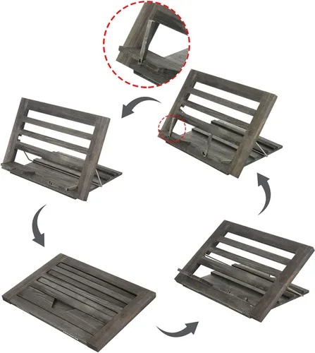 Vista 2 de MyGift Soporte para libros de cocina de madera gris rústica, ajustable y plegable, carpeta de recetas y soporte para tableta