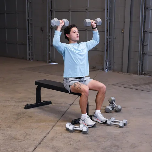 Vista 6 de Body-Solid (GFB350B) Banco de pesas plano de 600 libras de capacidad ajustable para entrenamiento de fuerza, estiramiento, ejercicios abdominales