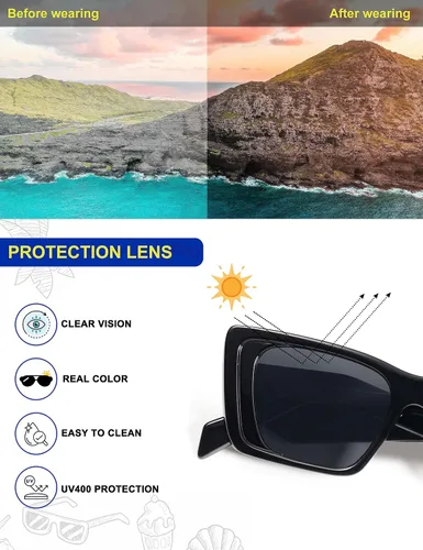 Vista 8 de VANLINKER Gafas de sol rectangulares de ojo de gato de moda para mujer y hombre, marco estrecho de lujo, gafas de sol de moda VL9762