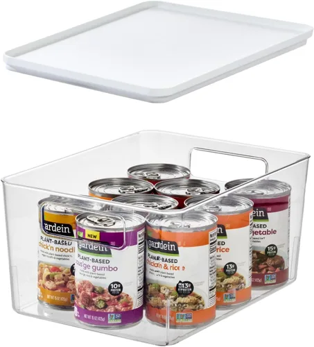 Vista 3 de iDesign - Contenedor de despensa con tapa extraíble, de plástico, con asas, juego de 3, transparente/blanco