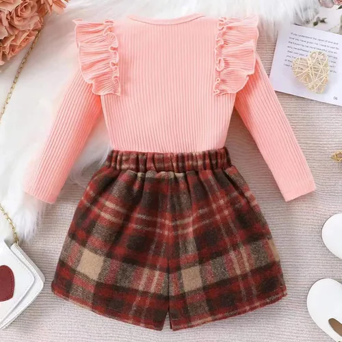 Vista 3 de Conjunto de suéter de punto de manga larga y falda plisada para bebé niña de 2t 3t 4t
