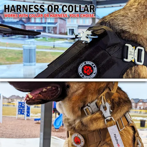 Vista 4 de PetsProMax - Correa táctica para perro, correa elástica resistente con clip de metal para cinturón de seguridad de automóvil y hebilla de rana