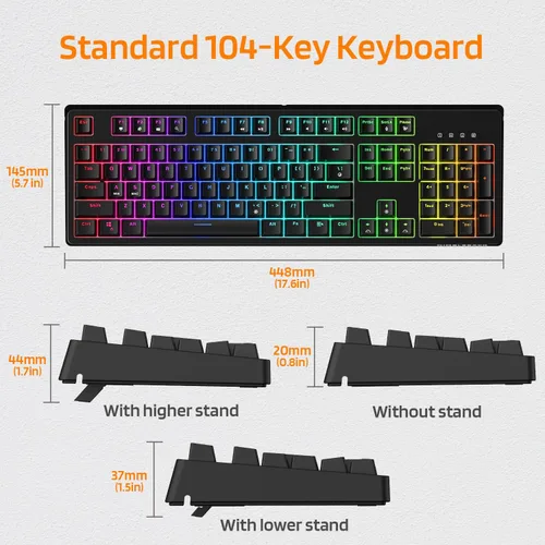 Vista 3 de LTC NB1041 Nimbleback Teclado mecánico con cable intercambiable en caliente 104 teclas RGB retroiluminado para juegos interruptor rojonegro
