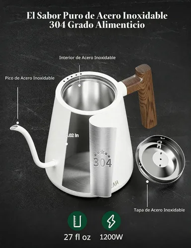 Vista 4 de KLEAH Hervidor eléctrico de cuello de cisne con control de temperatura – Hervidor de té y café de apagado automático de 0.8L, caldera de agua