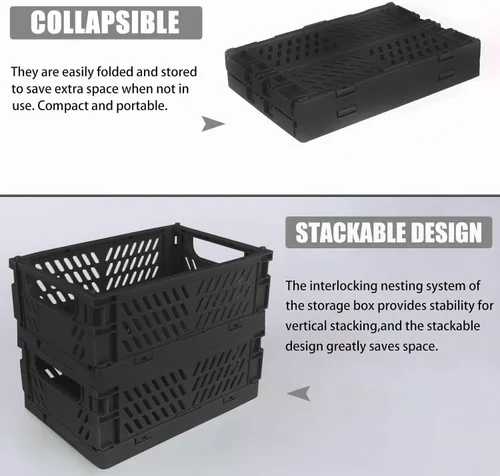 Vista 4 de Tixill Paquete de 2 Mini Cajas de Almacenamiento de Plástico Plegables Mini Cestas de Plástico para Organizar y Almacenar para el Hogar, Cocina Negro