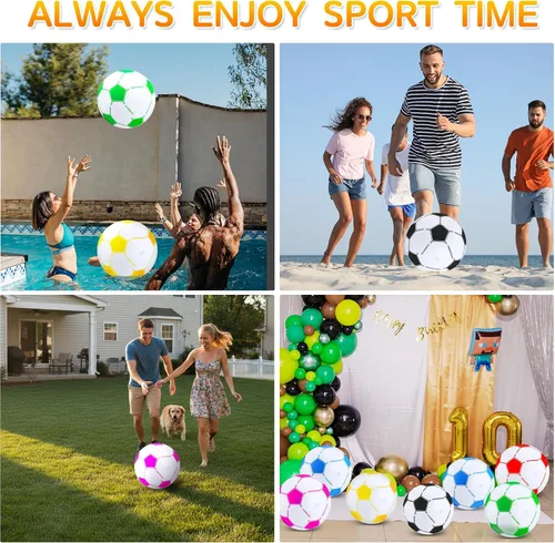 Vista 4 de Hungdao Pelota de fútbol inflable de 16 pulgadas, juguetes de playa grandes, multicolor a granel, pelotas de fútbol inflables, juegos de agua