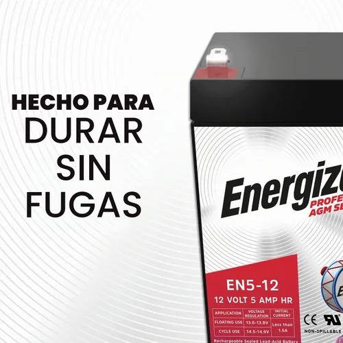 Vista 3 de Energizer EN5-12, 5 Amp Hr 12 V, batería recargable de plomo ácido sellada AGM de larga duración, ideal para uso en puertas de garaje, paneles