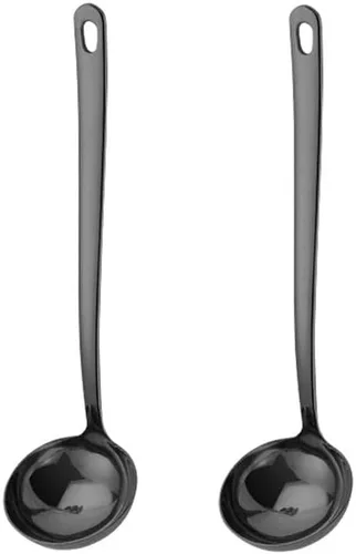 Vista 8 de Paquete de 2 cucharones de sopa negros de acero inoxidable para servir salsa de cocina