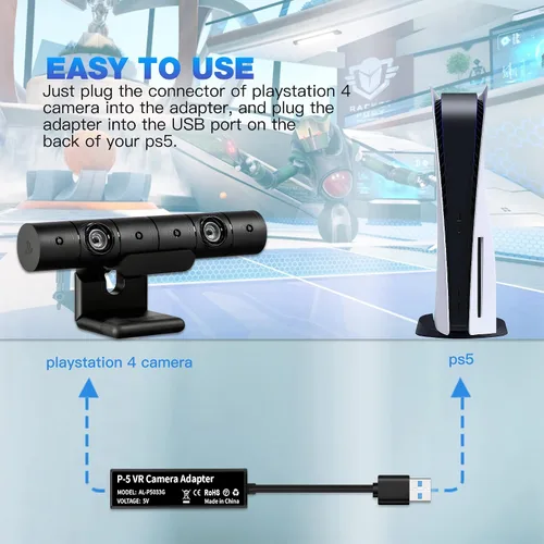 Vista 2 de Adaptador de cámara PS4 para PSVRPS5, cable convertidor PS VR compatible con consola Playstation 5, accesorios USB3.0 VR Games (pequeño)