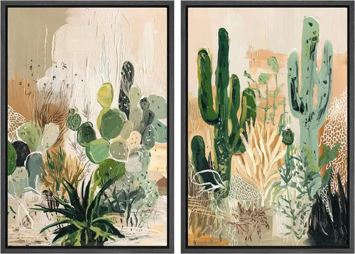 Vista 69 de Ashbrook - Set de arte de pared en lienzo enmarcado, tonos orgánicos de la tierra en beige y marrón con ilustraciones de trazos circulares, arte