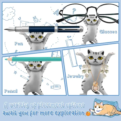 Vista 2 de ATHAND Portalápices de gatos bailando para escritorio, soporte para lápices de gato, lindas figuras de gatos, regalos interesantes para amantes