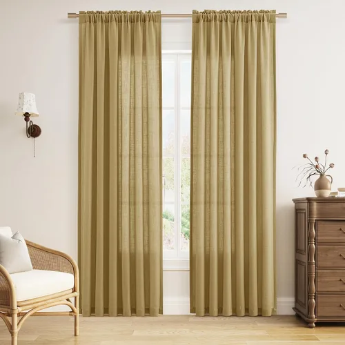 Vista 117 de Guken Cortinas de lino verde aguamarina de 96 pulgadas de largo, juego de 2 paneles con bolsillo para varilla semi transparentes para comedor Aqua